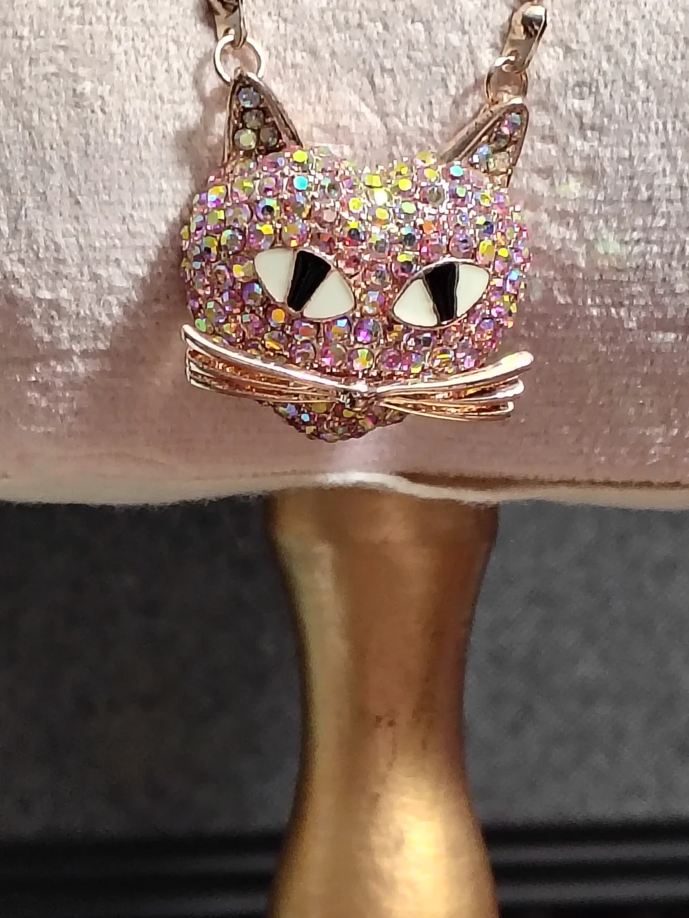 Betsey Johnson Pink Multicolor Glitter Cat Pendant Necklace